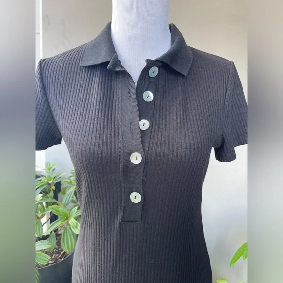 ☘️ H&M Midi Polo Shirt Ribbed Knit Dress with Short sleeves and Side Slit i… - Picture 4 of 15